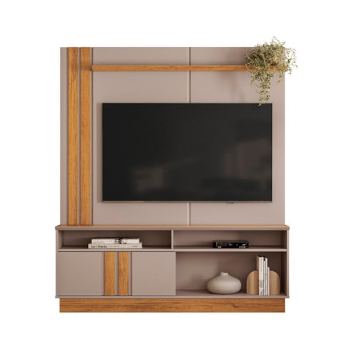 Estante Home Theater Fortaleza 1.6 Grigio Fosco/Canela para TV até 60” - Mobler