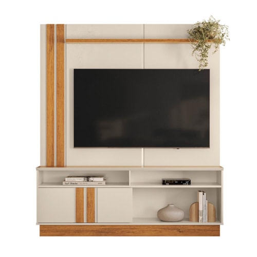 Estante Home Theater Fortaleza 1.6 Off White/Canela para TV até 60” - Mobler