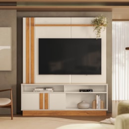 Estante Home Theater Fortaleza 1.6 Off White/Canela para TV até 60” - Mobler