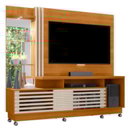 Estante Home Theater Frizz Plus Cinamomo/Off White para TV até 60” com Rodízios - Madetec Estante Home Theater Frizz Plus Cinamomo/Off White para TV até 60” com Rodízios - Madetec