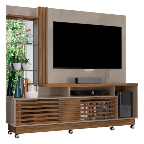 Estante Home Theater Frizz Plus Fendi/Naturale para TV até 60” com Rodízios - Madetec