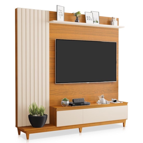 Estante Home Theater Jacarta Freijó/Off White para TV até 65” - Móveis Luapa