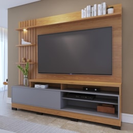Estante Home Theater Maceió Freijó/Cinza Fosco para TV até 65” com Pés - Colibri Estante Home Theater Maceió Freijó/Cinza Fosco para TV até 65” com Pés - Colibri