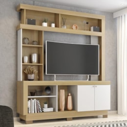 Estante Home Theater Mali Nature/Off White para TV até 50” - Móveis Leão