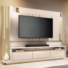 Estante Home Theater Montane Off White/Champanhe para TV até 75” - HB Móveis