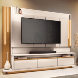 Estante Home Theater Montane Off White/Cinamomo para TV até 75” - HB Móveis