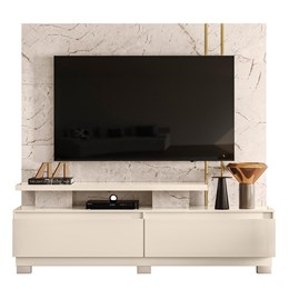 Estante Home Theater New Apolo Calacata/Off White para TV até 75” com Pés - Madetec