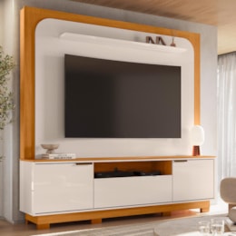 Estante Home Theater Nilo Cinamomo/Off White para TV até 75” com Pés - Madetec