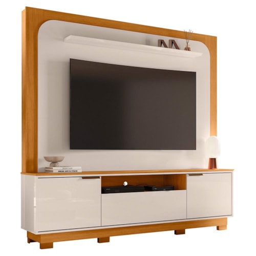 Estante Home Theater Nilo Cinamomo/Off White para TV até 75” com Pés - Madetec