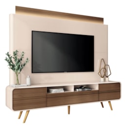 Estante Home Theater Nobre Off White/Castanho para TV até 85” - HB Móveis