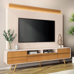 Estante Home Theater Nobre Off White/Cinamomo para TV até 85” - HB Móveis