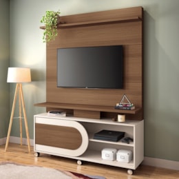 Estante Home Theater Órbis Castanho/Off White para TV até 55” - HB Móveis Estante Home Theater Órbis Castanho/Off White para TV até 55” - HB Móveis
