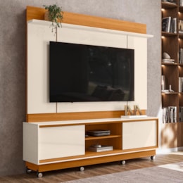 Estante Home Theater Siena Cinamomo/Off White para TV até 75” com Rodízios - Madetec