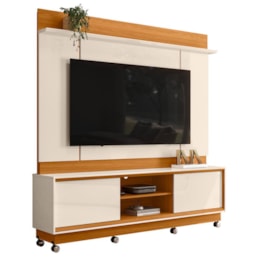 Estante Home Theater Siena Cinamomo/Off White para TV até 75” com Rodízios - Madetec