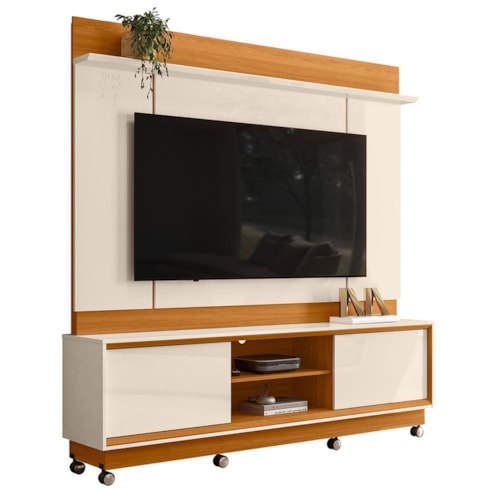 Estante Home Theater Siena Cinamomo/Off White para TV até 75” com Rodízios - Madetec