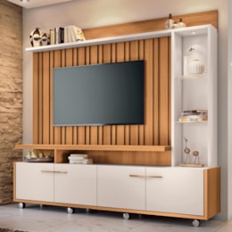 Estante Home Theater Titan Ripado Cinamomo/Off White para TV até 60” - HB Móveis Estante Home Theater Titan Ripado Cinamomo/Off White para TV até 60” - HB Móveis