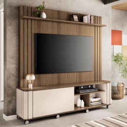 Estante Home Theater Trinus Castanho/Off White para TV até 70” - HB Móveis