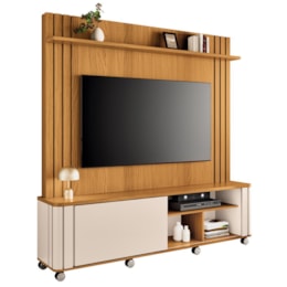 Estante Home Theater Trinus Cinamomo/Off White para TV até 70” - HB Móveis