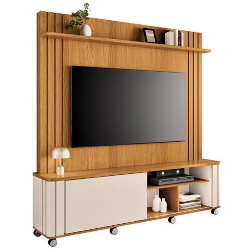 Estante Home Theater Trinus Cinamomo/Off White para TV até 70” - HB Móveis