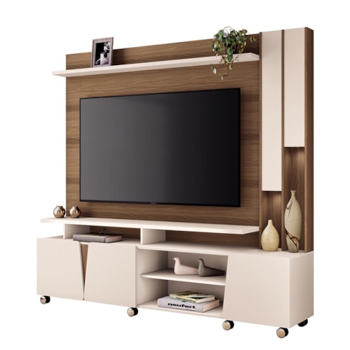 Estante Home Theater Virtus Castanho/Off White para TV até 70” – HB Móveis