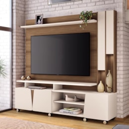 Estante Home Theater Virtus Castanho/Off White para TV até 70” – HB Móveis