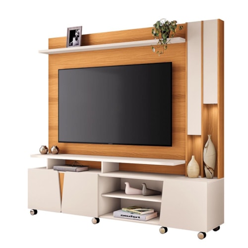 Estante Home Theater Virtus Cinamomo/Off White para TV até 70” – HB Móveis
