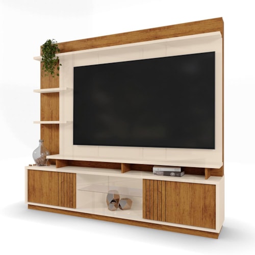 Estante Home Vinhedos 200cm Off White/Canela para TV até 65” - Mobler