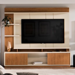 Estante Home Vinhedos 200cm Off White/Canela para TV até 65” - Mobler