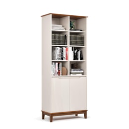 Estante Livreiro EJ Flow 2 Portas Off White/Freijó – EJ Móveis