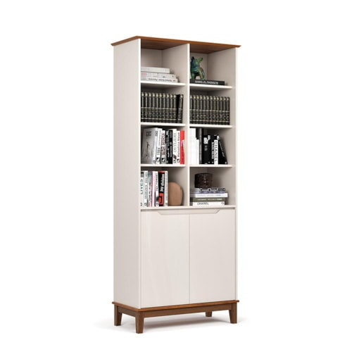 Estante Livreiro EJ Flow 2 Portas Off White/Freijó – EJ Móveis