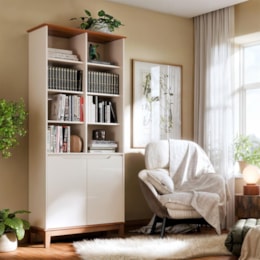 Estante Livreiro EJ Flow 2 Portas Off White/Freijó – EJ Móveis