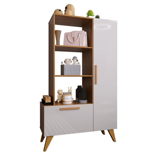 Estante Livreiro Multiuso 6213 Retrô 1 Porta e 1 Gaveta Freijó/Off White - Indékes