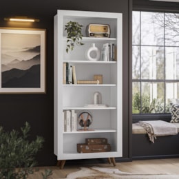 Estante Livreiro Retrô 6 Prateleiras Branco - Qmovi Estante Livreiro Retrô 6 Prateleiras Branco - Qmovi