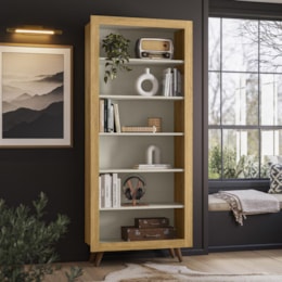 Estante Livreiro Retrô 6 Prateleiras Freijó/Off White - Qmovi Estante Livreiro Retrô 6 Prateleiras Freijó/Off White - Qmovi