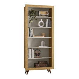 Estante Livreiro Retrô 6 Prateleiras Freijó/Off White - Qmovi Estante Livreiro Retrô 6 Prateleiras Freijó/Off White - Qmovi