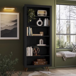 Estante Livreiro Retrô 6 Prateleiras Preto Fosco - Qmovi Estante Livreiro Retrô 6 Prateleiras Preto Fosco - Qmovi