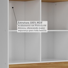 Estante Retrô com 4 Nichos Branco Brilho/Amêndoa - Móveis Peroba Estante Retrô com 4 Nichos Branco Brilho/Amêndoa - Móveis Peroba