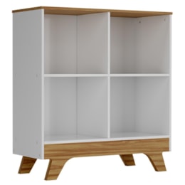 Estante Retrô com 4 Nichos Branco Brilho/Amêndoa - Móveis Peroba Estante Retrô com 4 Nichos Branco Brilho/Amêndoa - Móveis Peroba