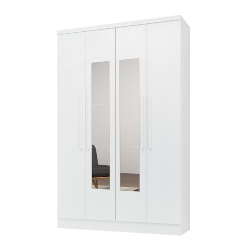 Guarda Roupa 4 Portas e 2 Gavetas Luna Branco Brilho com Espelho - Qmovi 