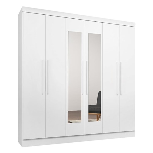 Guarda Roupa 6 Portas e 3 Gavetas Luna Branco Brilho com Espelho - Qmovi 