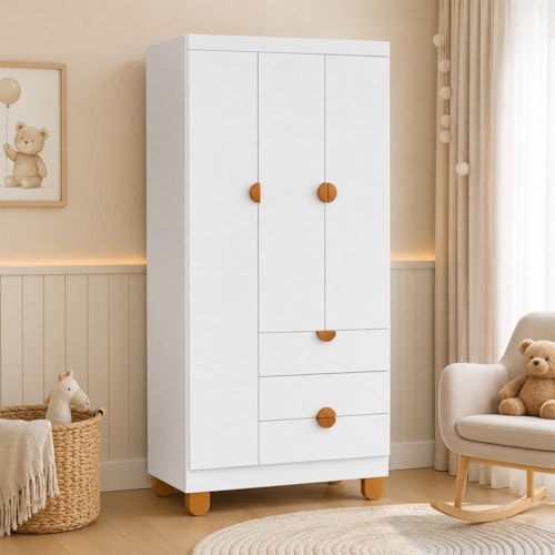 Guarda Roupa Apolo 3 Portas e 3 Gavetas Branco Fosco - Reller Móveis