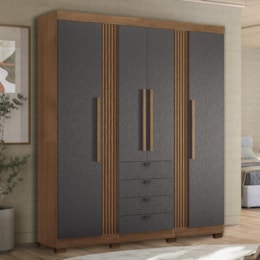 Guarda Roupa Aurora 4.4 Ripado 4 Portas e 4 Gavetas Jatobá/Grafite com Pés - Santos Andirá Guarda Roupa Aurora 4.4 Ripado 4 Portas e 4 Gavetas Jatobá/Grafite com Pés - Santos Andirá