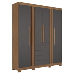 Guarda Roupa Aurora 4.4 Ripado 4 Portas e 4 Gavetas Jatobá/Grafite com Pés - Santos Andirá Guarda Roupa Aurora 4.4 Ripado 4 Portas e 4 Gavetas Jatobá/Grafite com Pés - Santos Andirá