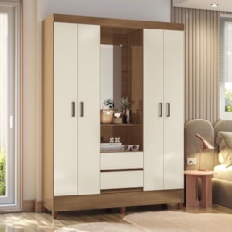 Guarda Roupa Capelinha Fit 4 Portas 2 Gavetas Jequitibá/Off White - Santos Andirá