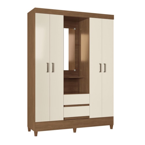 Guarda Roupa Capelinha Fit 4 Portas 2 Gavetas Jequitibá/Off White - Santos Andirá
