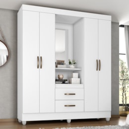Guarda Roupa Capelinha Lite 4 Portas e 2 Gavetas Branco com Espelho - Móveis Leão