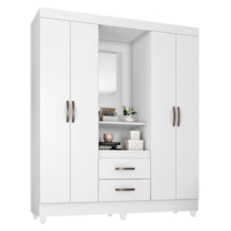 Guarda Roupa Capelinha Lite 4 Portas e 2 Gavetas Branco com Espelho - Móveis Leão