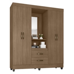 Guarda Roupa Capelinha Lite 4 Portas e 2 Gavetas Carvalho Oak com Espelho - Móveis Leão Guarda Roupa Capelinha Lite 4 Portas e 2 Gavetas Carvalho Oak com Espelho - Móveis Leão