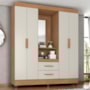 Guarda Roupa Capelinha Lite 4 Portas e 2 Gavetas Nature/Off White com Espelho - Móveis Leão 