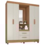 Guarda Roupa Capelinha Lite 4 Portas e 2 Gavetas Nature/Off White com Espelho - Móveis Leão 